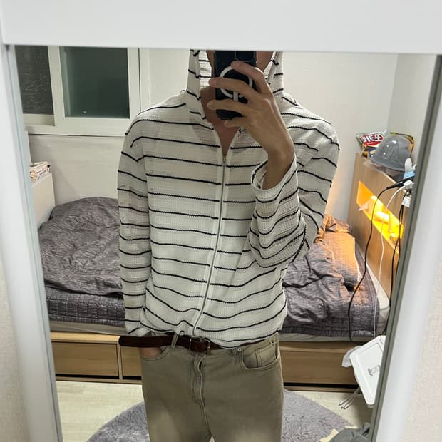 스트라이프 후드 집업 가디건