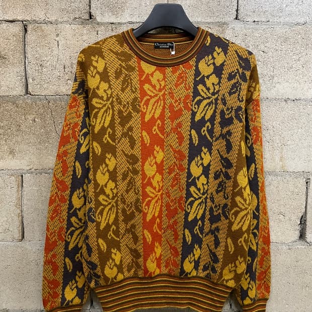 디올 플로랄 패턴 울 니트