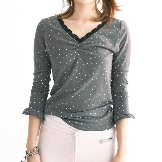 샵페어리 미니 하트 레이스 탑 차콜 챠콜