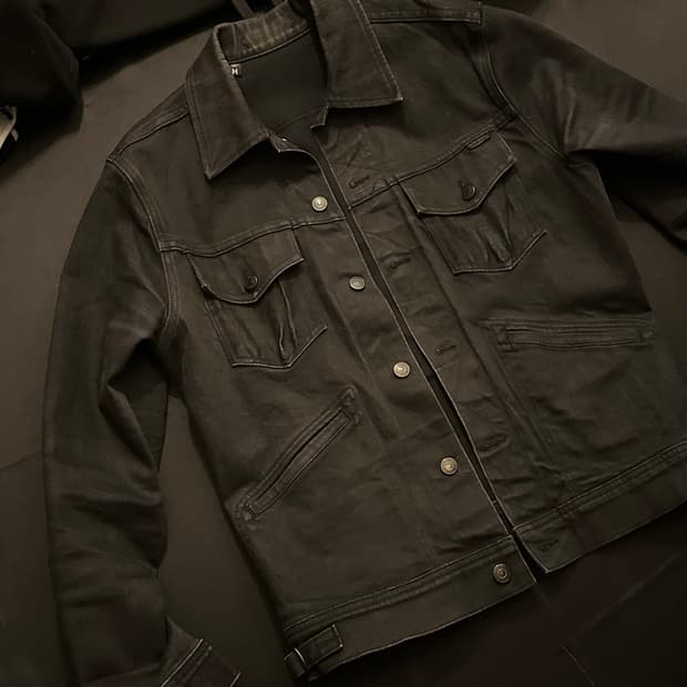톰포드 데님 트러커 자켓 레더 택