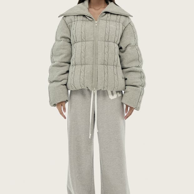 클리시어 케이블 니트 푸퍼 패딩 그레이