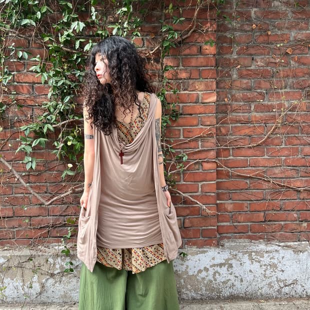 히피 보헤미안 시이드 포켓 미디 원피스