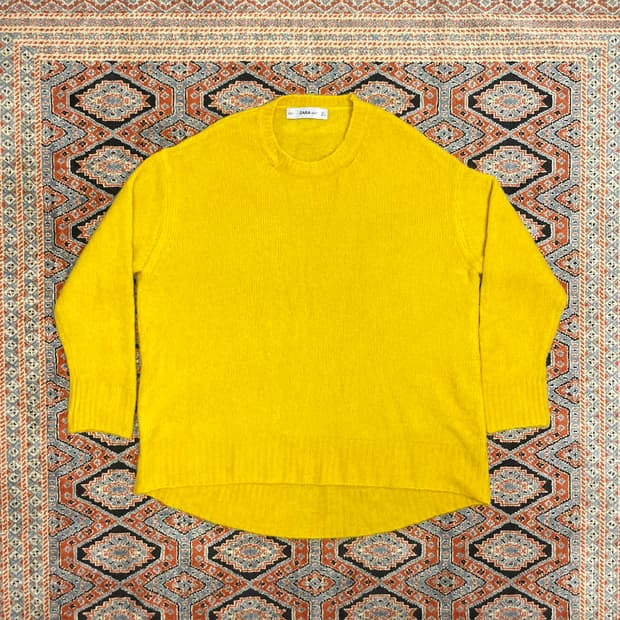 자라 머스타드 아크릴 혼방 니트 여성L