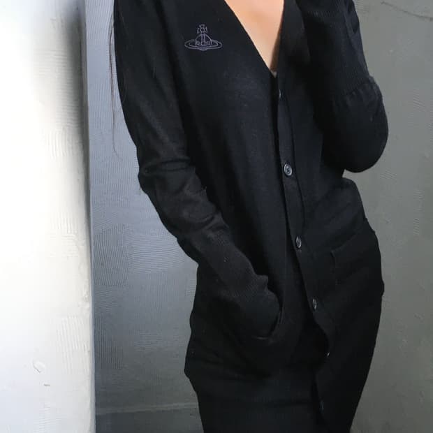 Vivienne Westwood 비비안웨스트우드 블랙 로고 롱 가디건 