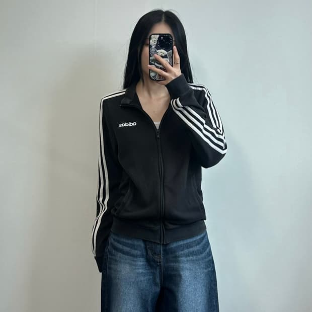 아디다스 블랙 코튼 트랙탑 져지