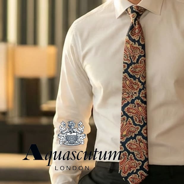 아쿠아스큐텀 네이비 레드 페이즐리 넥타이 9.5cm A+등급 E777
