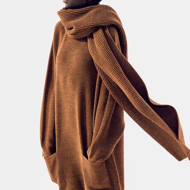 유니클로 U 르메르 모크넥 니트 원피스 M 브라운 머플러 세트