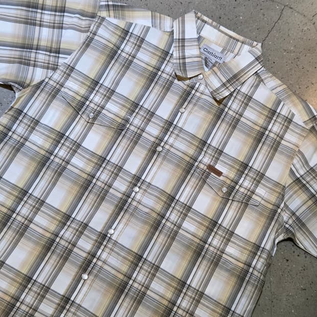Carhartt 칼하트 옐로우브라운 체크반팔셔츠