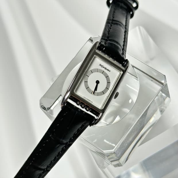 80's90's 빈티지 YSL 이브생로랑 미니멀 스퀘어 탱크 실버 워치
