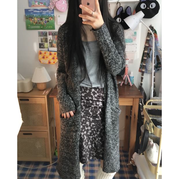 vintage mixed texture cardigan black