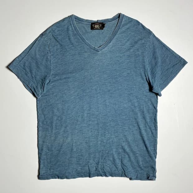 더블알엘 RRL 인디고 워싱 브이넥 반팔 티셔츠 R1566