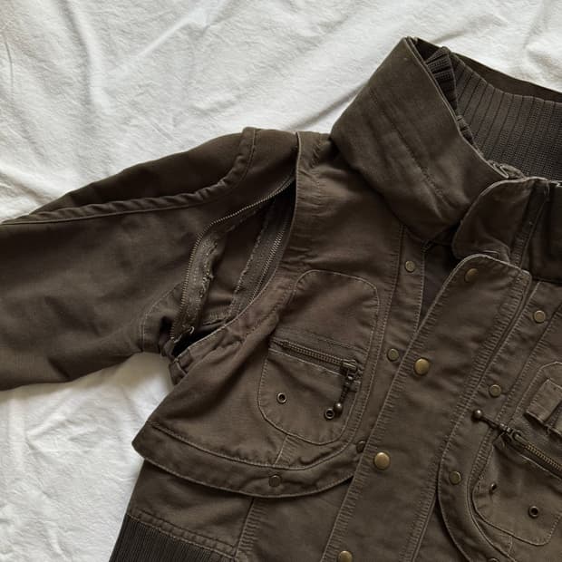 00's 해체주의 하이넥 아카이브 분리형 스터드 앤틱 자켓 y2k