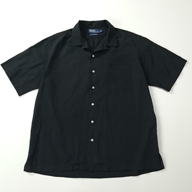 CK452 L 폴로 90s 실크 박스핏 블랙 반팔 셔츠 남방