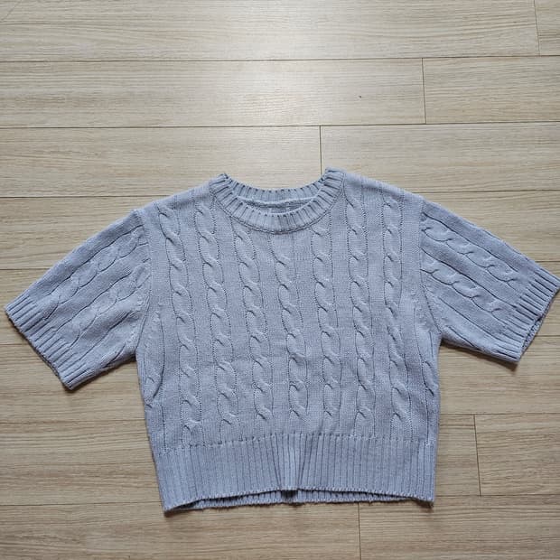 크롭 반팔니트티 소라색