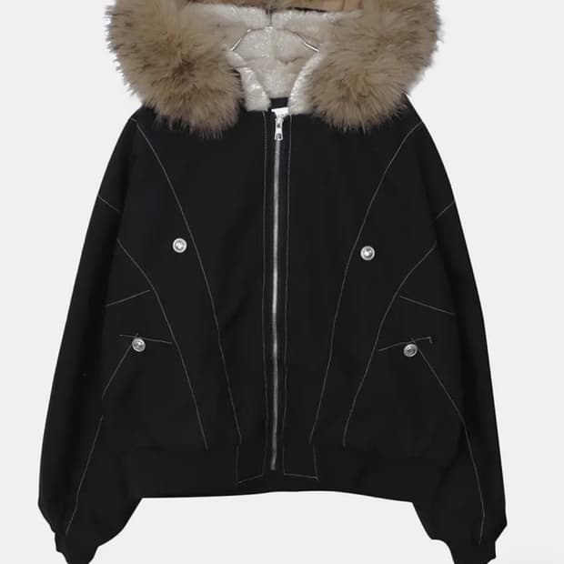 원더원더 스티치 퍼 야상 자켓 블랙