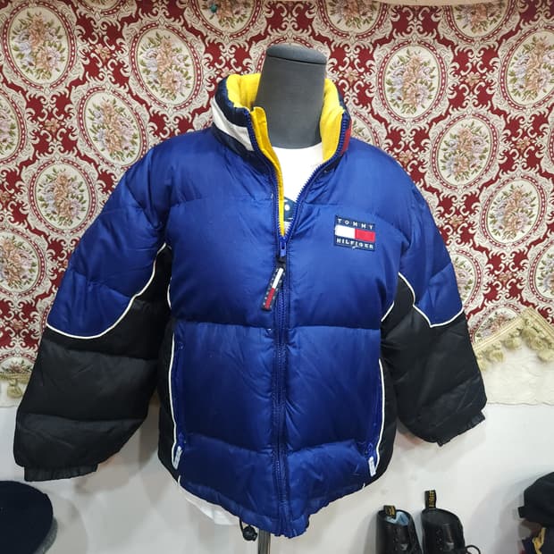 타미힐피거 90s 컬러블록 오리털 숏패딩 점퍼
