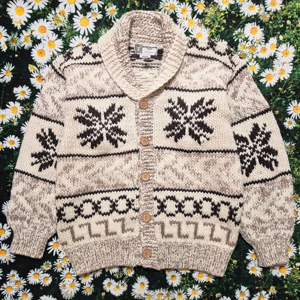 SEVEN ISLANDS 눈꽃 패턴 코위찬 가디건 성인M