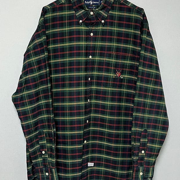 90s 폴로 랄프로렌 방패 크레스트 타탄체크 남자셔츠 L 100-105
