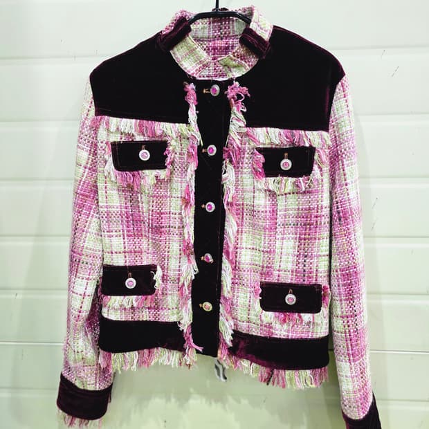 트위드 벨벳 배색 자켓