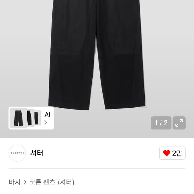 셔터 브리스번 모스 캔버스 코튼 워커 팬츠 블랙 L