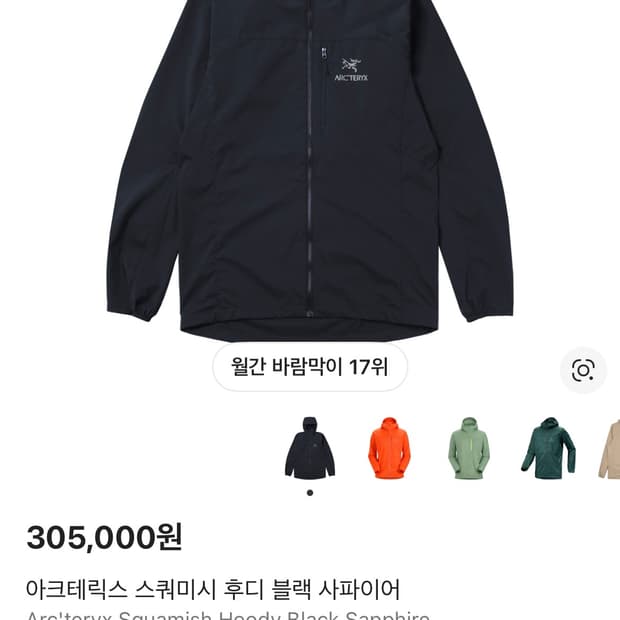 L) 아크테릭스 스쿼미시 후디 블랙 사파이어