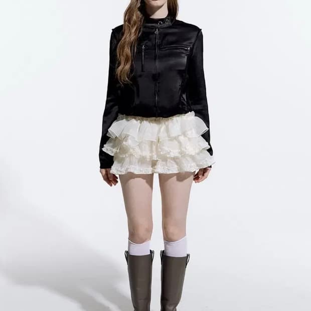 새상품) 러프넥 튜튜스커트 크림