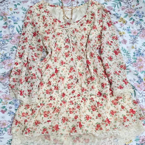 colza 일본빈티지)플로럴 로즈 스즈코모리걸 레이스 로맨틱코르셋블라우스