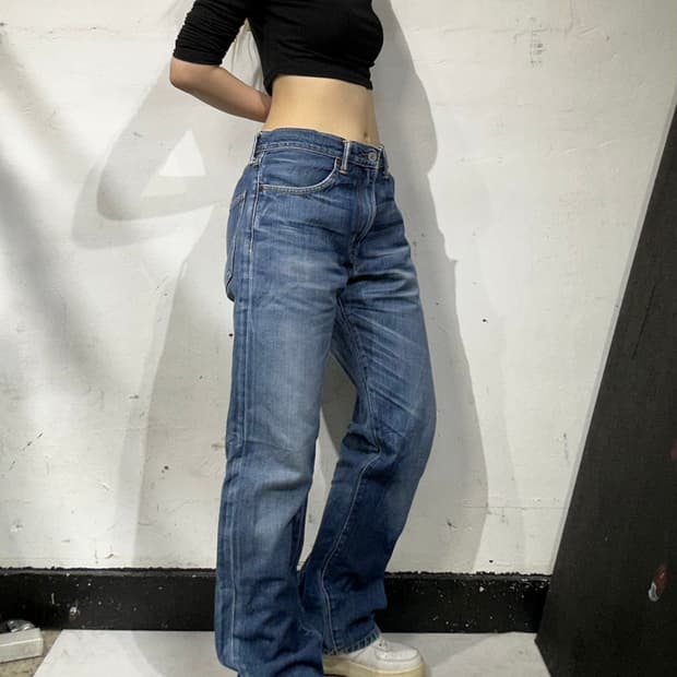 리바이스 505 중청 와이드 데님 청바지 32