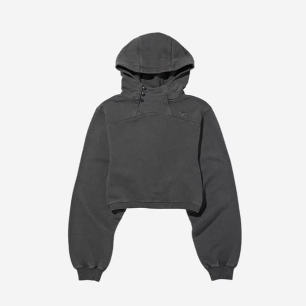 미스치프 사이드 버튼 업 크롭 후드 