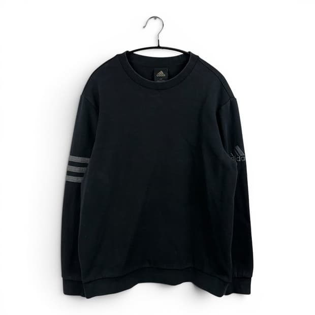 (100) 아디다스 삼선 견장 맨투맨 블랙