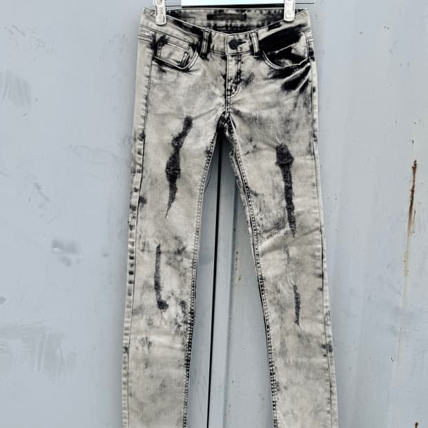 화이트그레이 데미지 스키니 진