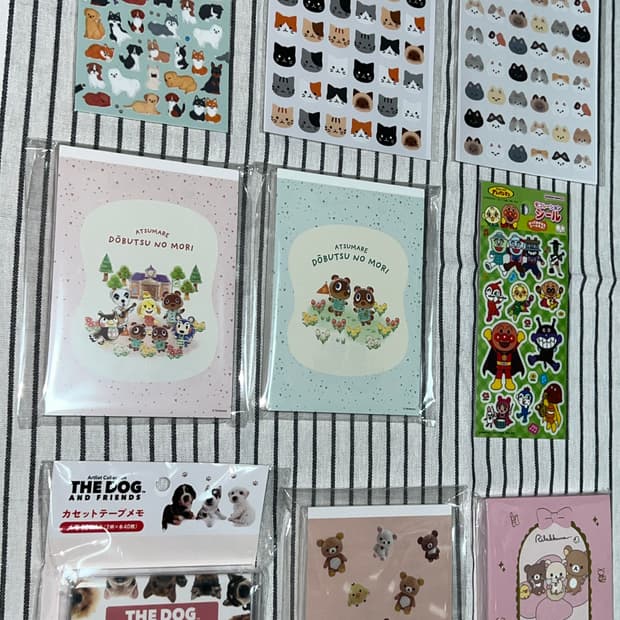 리락쿠마 동물의숲 더독 호빵맨 강아지 고양이 떡메 스티커 9종 일괄