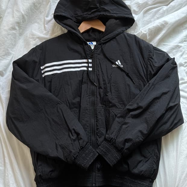 [빈티지]아디다스 올드스쿨 삼선 나일론 후드 점퍼 블랙