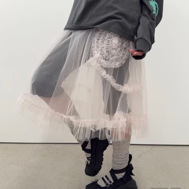 타입서비스 Mesh Layered Ruffle Skirt [Pink]