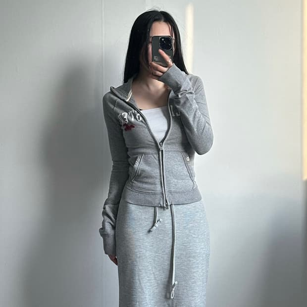 홀리스터 y2k 와투케 딱붙핏 그레이 후드집업