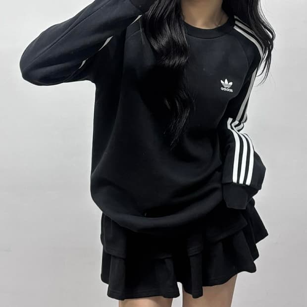 아디다스 신형 3tripes 블랙 크루넥 스웨트셔츠 맨투맨(L)