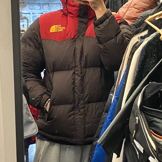 노스페이스 눕시 브라운레드 패딩