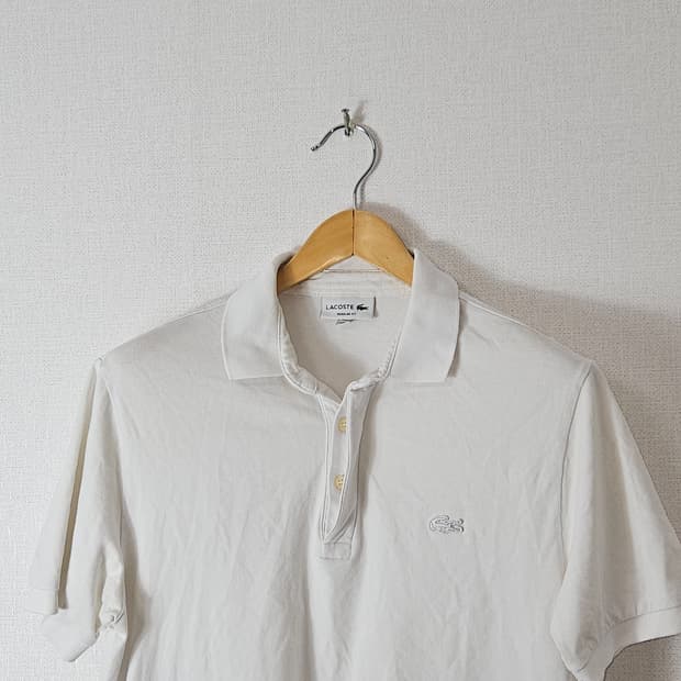 라코스테 화이트 카라티 반팔 폴로 코튼 M