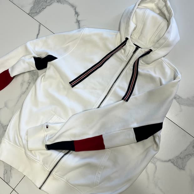 타미힐피거 화이트 후드집업 XXL
