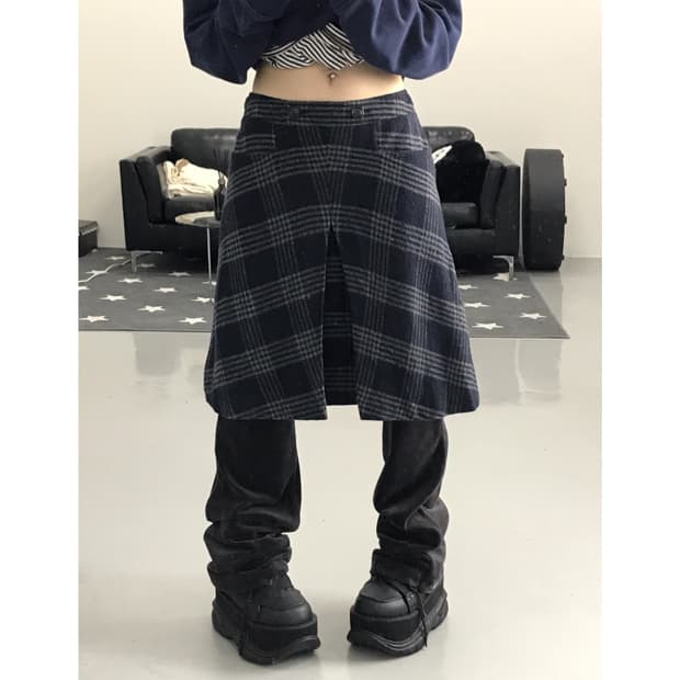 Beams Wool Checked Midi Skirts