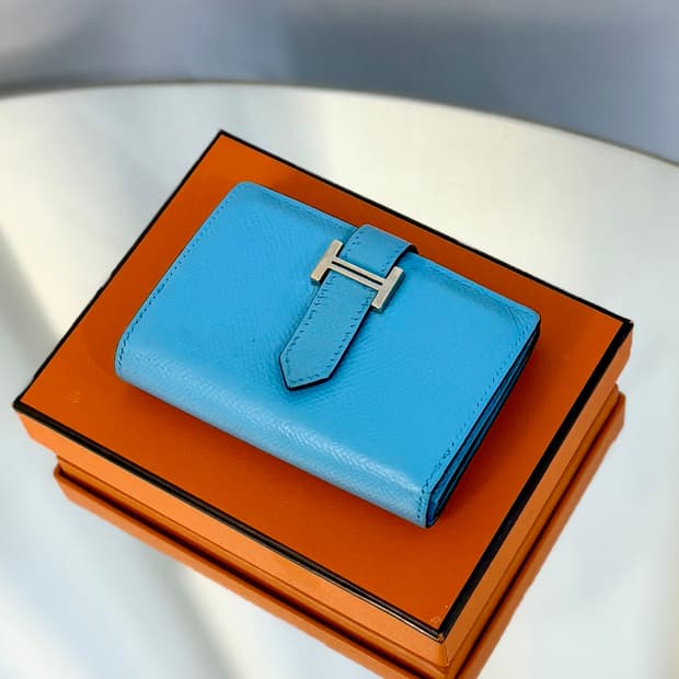 [정품] 에르메스 베안 컴팩트 카드지갑 블루 y각인