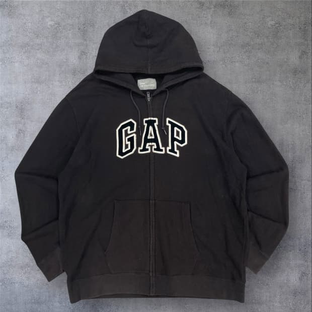 GAP 차콜 컬러 스펠아웃 빅로고 후드 집업