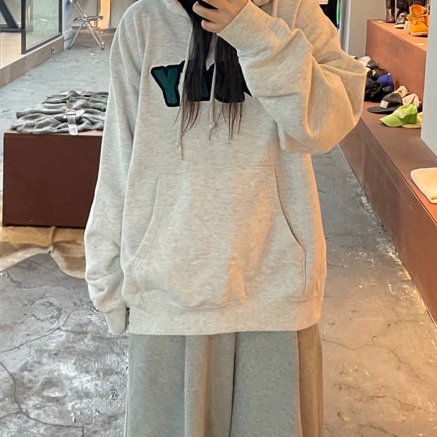 오베이 로고 애쉬그레이 후드티 H529