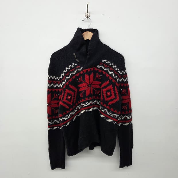 폴로랄프로렌 빈티지 패턴 니트 가디건 블랙/레드 남/M