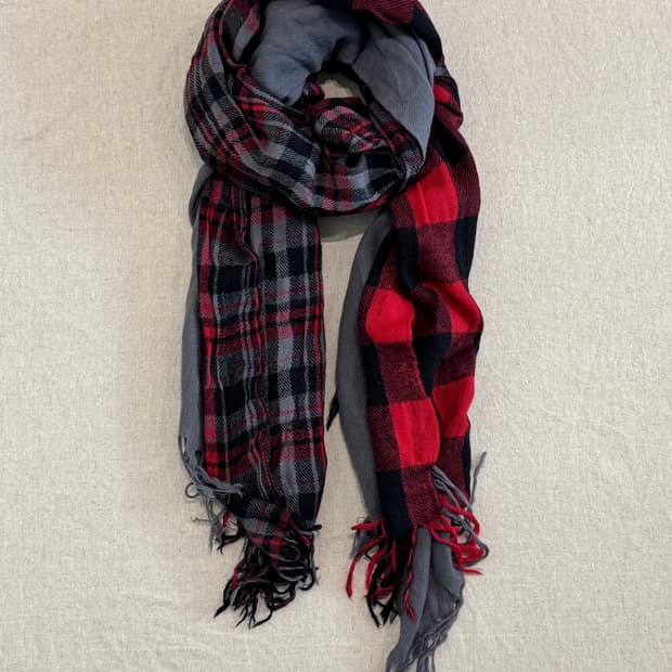 요지야마모토 체크 레이어드 울 머플러