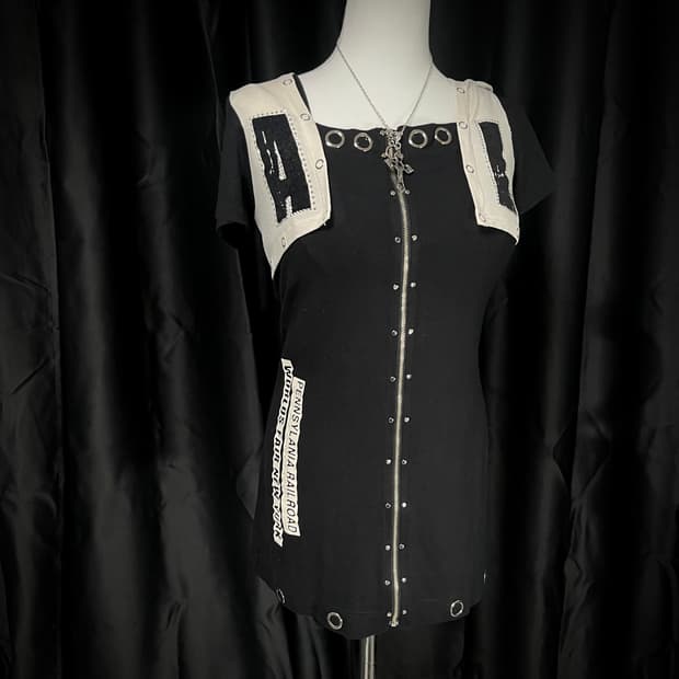 펑크 지퍼 반팔 원피스 y2k