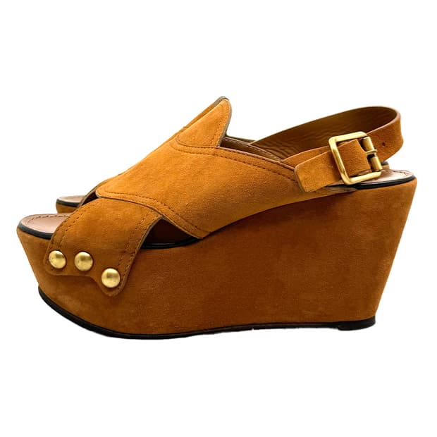 Chloe Suede Platform Wedge Sandals/ 37