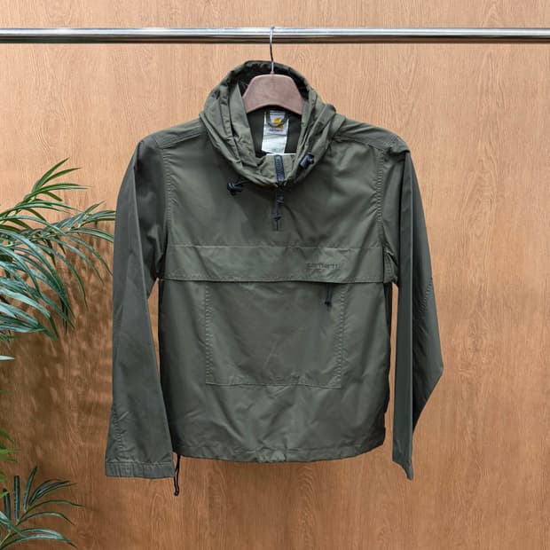 칼하트 아노락 후드 윈드 브레이커 지퍼 포켓 밑단 드로우 스트링 카키