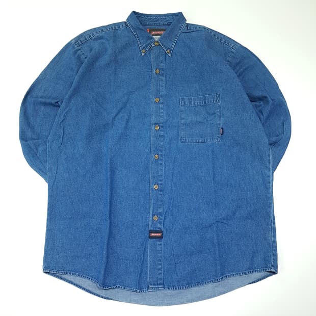 CL679 XL 디키즈 90s 코튼 버튼다운 중청 데님셔츠 남방