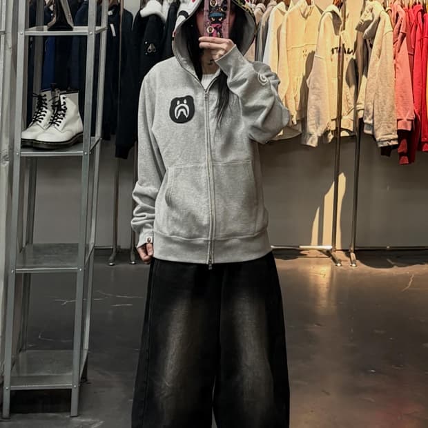 베이프 X 베어브릭 그린카모 샤크 후드집업 A3593